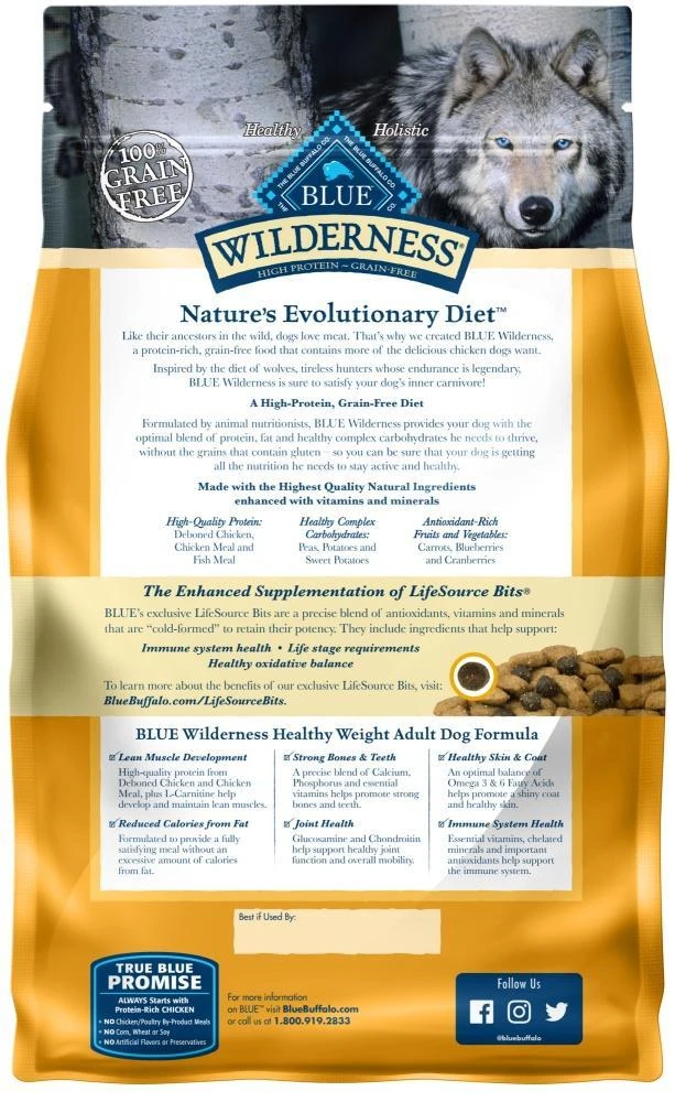 Blue Buffalo Wilderness Grain Free Healthy Weight Natural Chicken Recipe Adult Dry Dog Food - Image 2