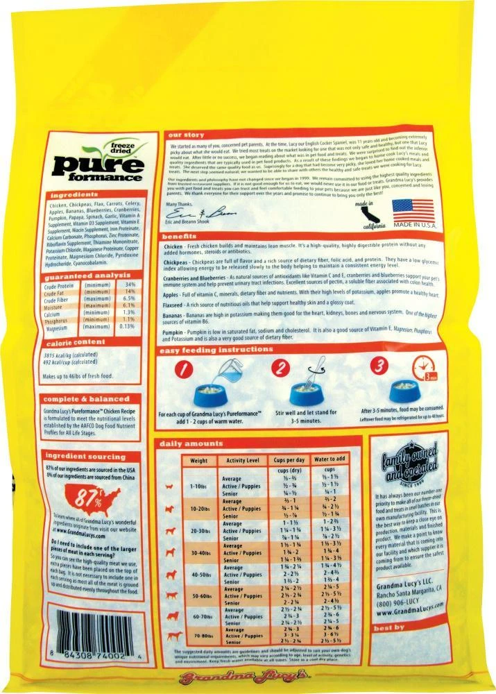 Grandma Lucy's Pureformance Chicken And Chickpea Freeze Dried Grain Free Dog Food - Image 2