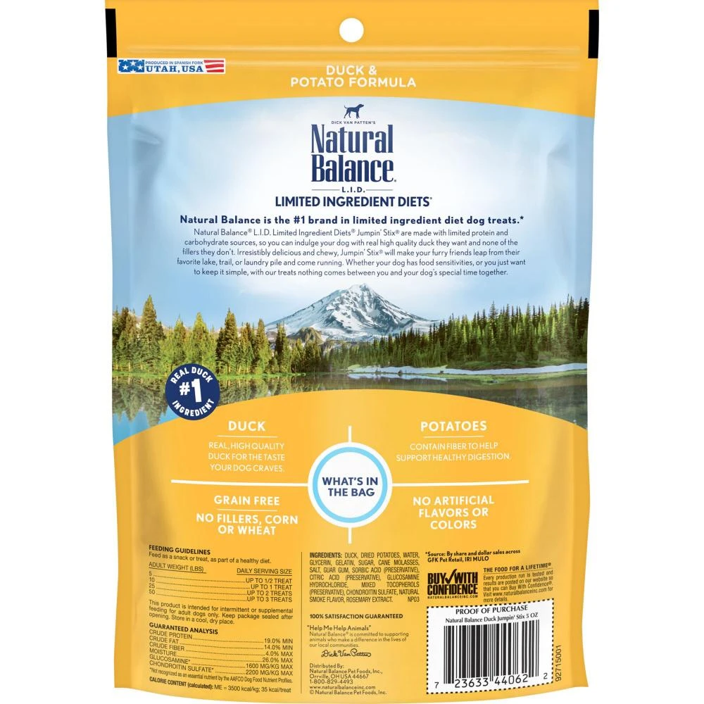 Natural Balance L.I.T. Limited Ingredient Treats Jumpin' Stix Duck & Potato Formula Dog Treats - Image 2