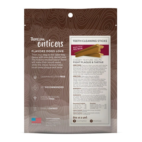 TropiClean Enticers Teeth Cleaning Hickory Smoked Bacon Flavor Sticks For Dogs - Image 2